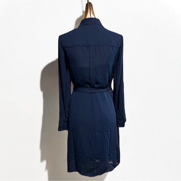 🌻NEW w/tag Nanette Lepore Navy Blue Pleated Waist Tie Shirt Dress Size 4. - Picture 7 of 11